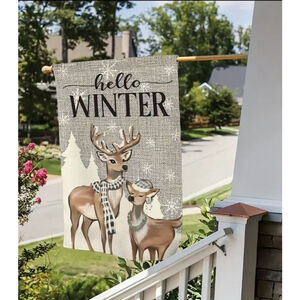 Garden Flag, Winter Deer, Beige,